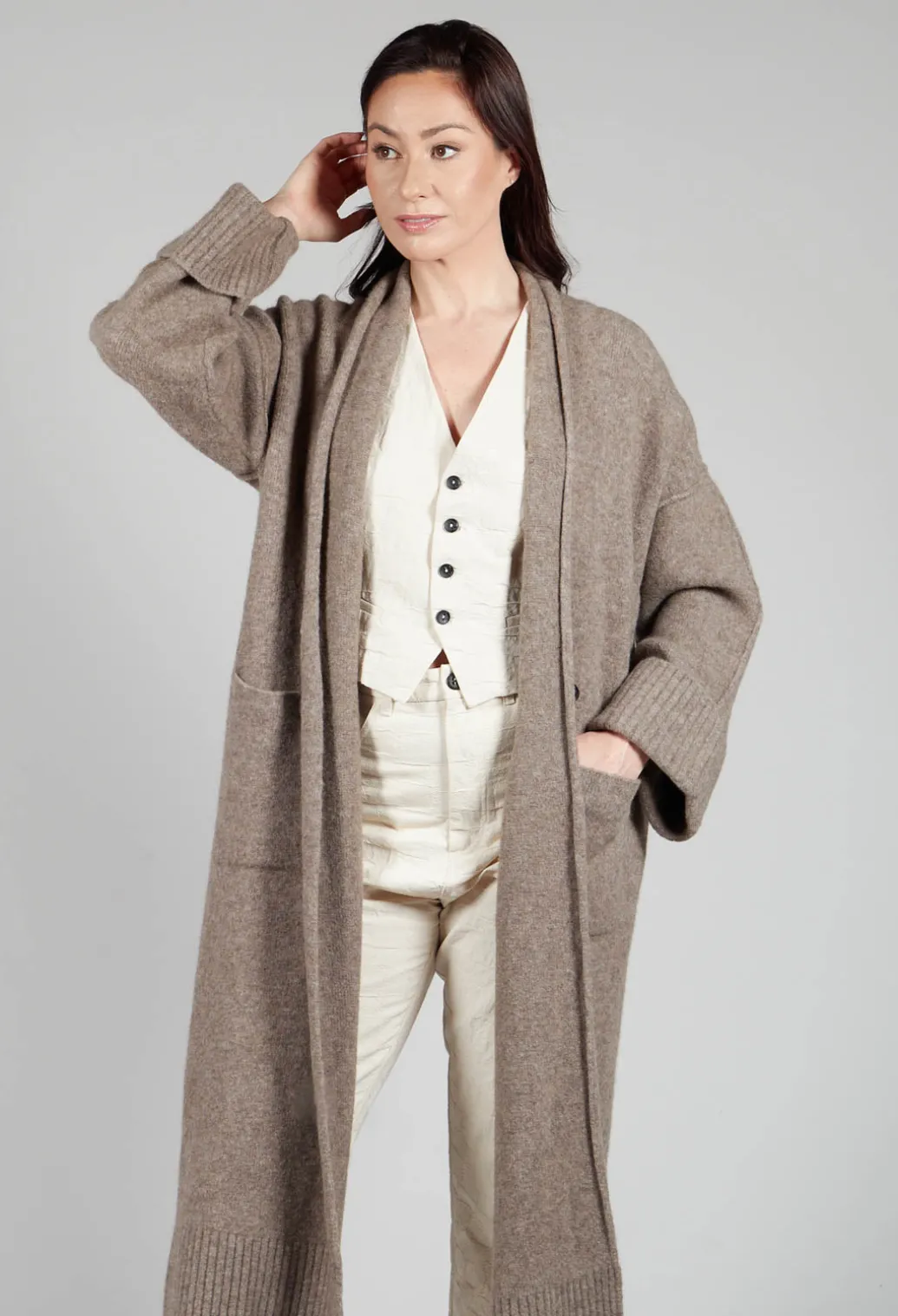 Merino Wool Overcoat in Taupe