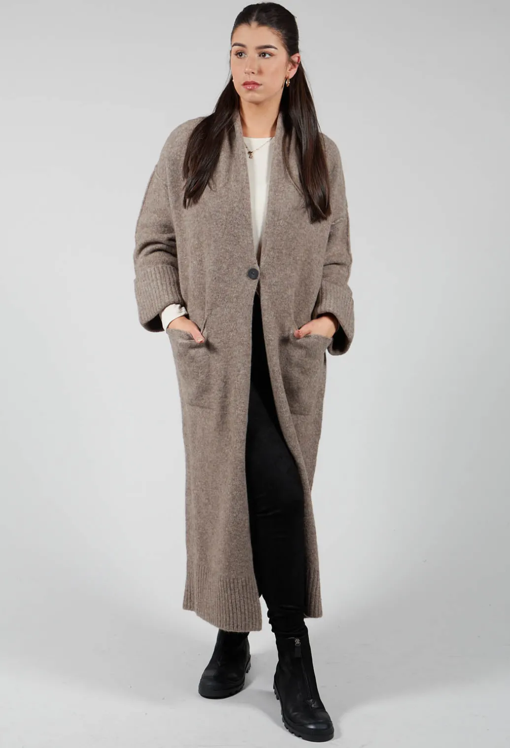 Merino Wool Overcoat in Taupe