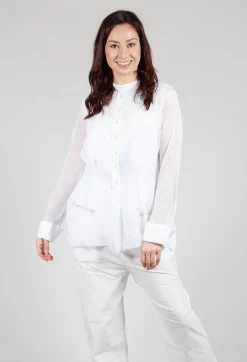 Mesh Asymmetric Blouse in White