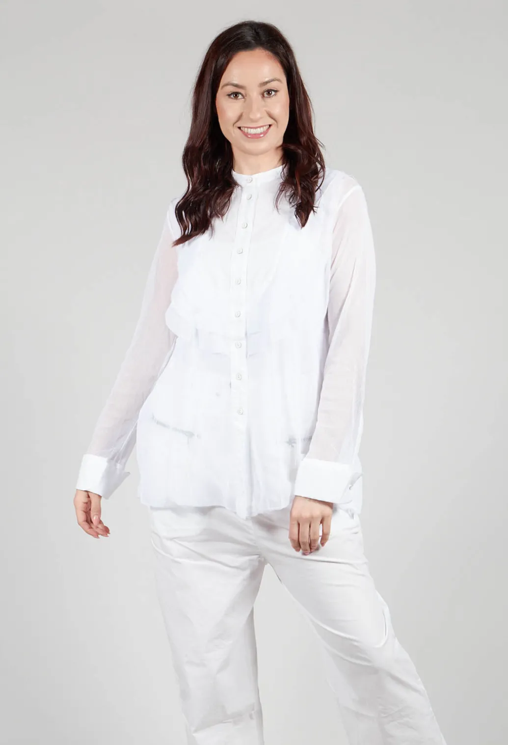 Mesh Asymmetric Blouse in White
