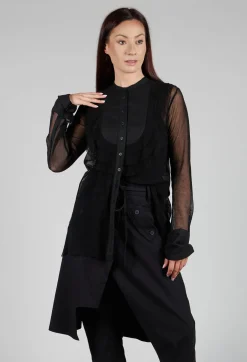 Mesh Asymmetric Blouse in Black