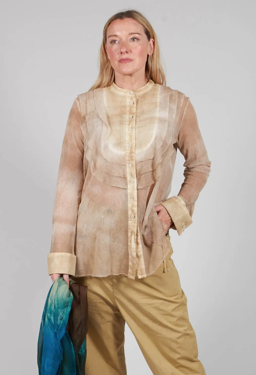 Mesh Asymmetric Blouse in Tea