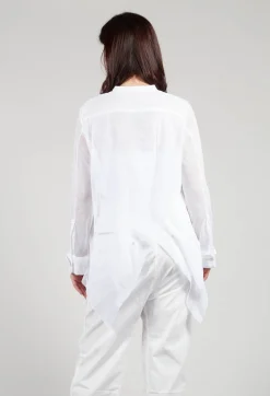 Mesh Asymmetric Blouse in White