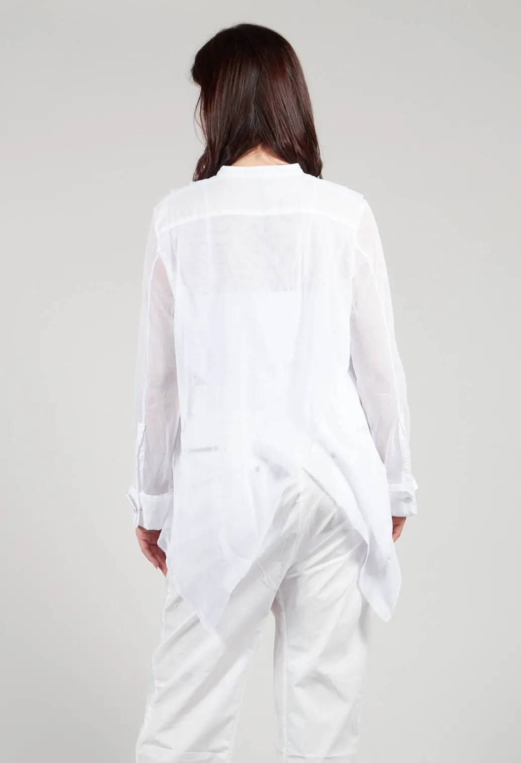 Mesh Asymmetric Blouse in White