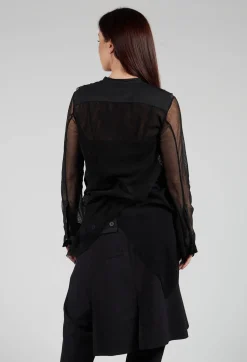 Mesh Asymmetric Blouse in Black