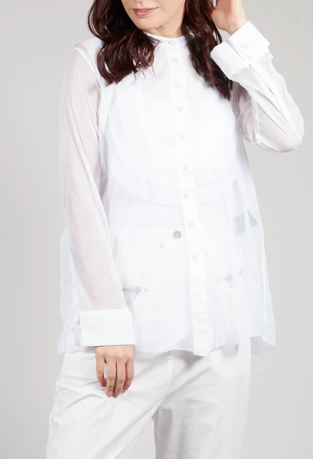 Mesh Asymmetric Blouse in White