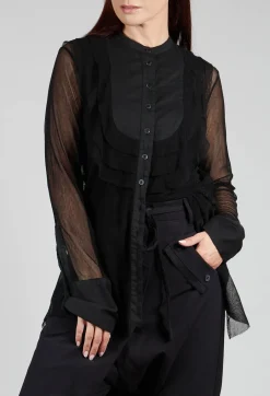 Mesh Asymmetric Blouse in Black