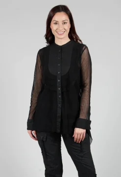 Mesh Asymmetric Blouse in Black