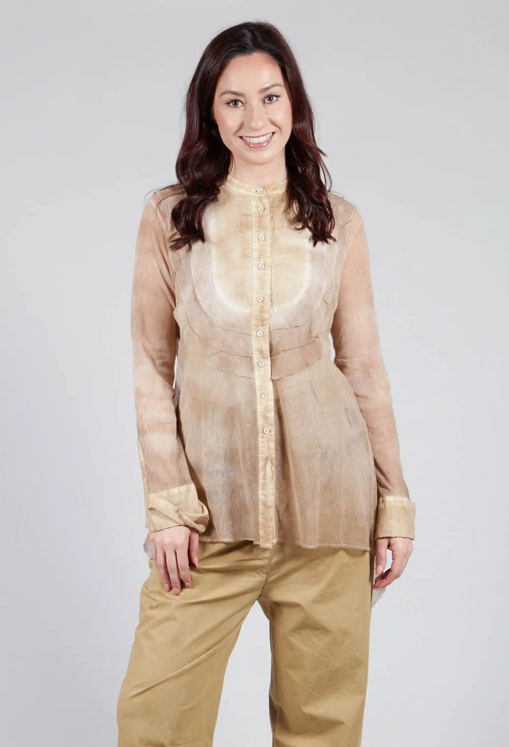 Mesh Asymmetric Blouse in Tea