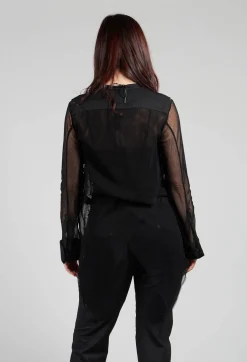 Mesh Asymmetric Blouse in Black