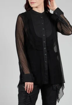 Mesh Asymmetric Blouse in Black