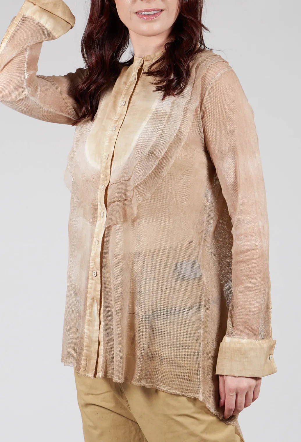 Mesh Asymmetric Blouse in Tea