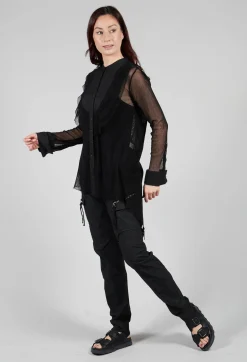 Mesh Asymmetric Blouse in Black