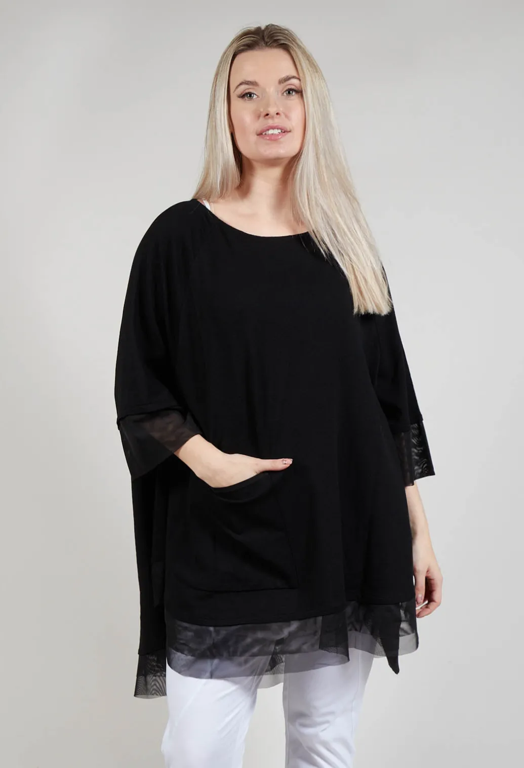 Mesh Hem Top in Black