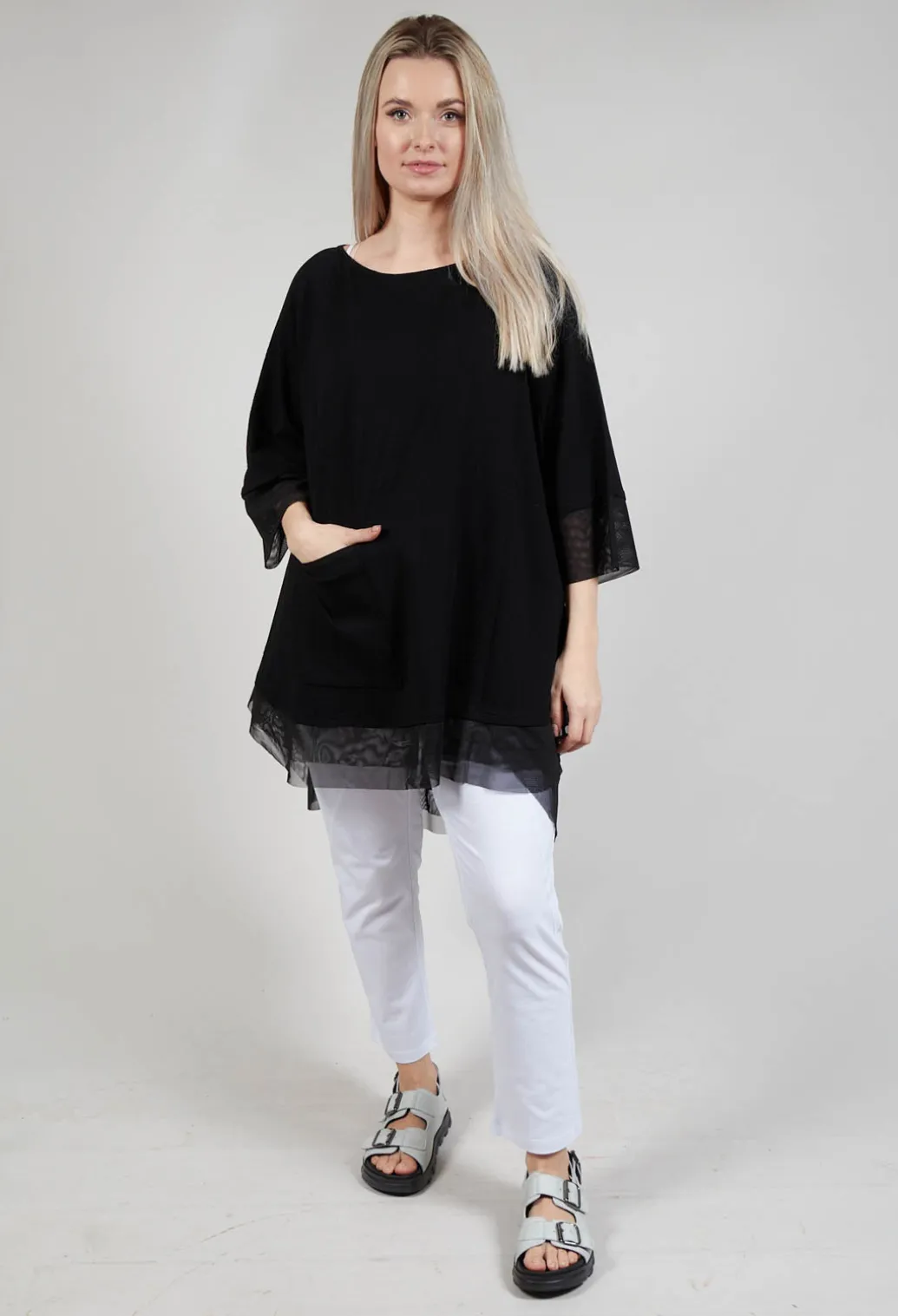 Mesh Hem Top in Black