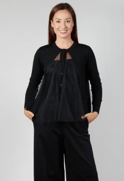 Mesh Insert Cardigan in Nero