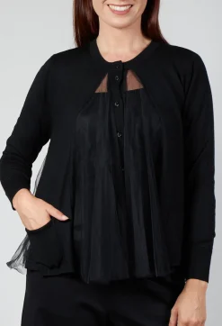 Mesh Insert Cardigan in Nero