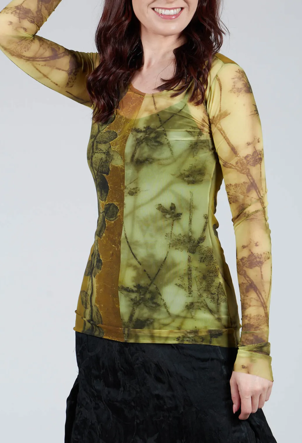Mesh Long Sleeve Print Top in Single Variant
