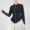 Mesh Panelled Jacket with Belt in Nero