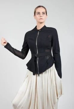 Mesh Panelled Jacket with Belt in Nero