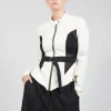 Mesh Panelled Jacket with Belt in Bianco