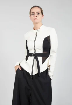 Mesh Panelled Jacket with Belt in Bianco