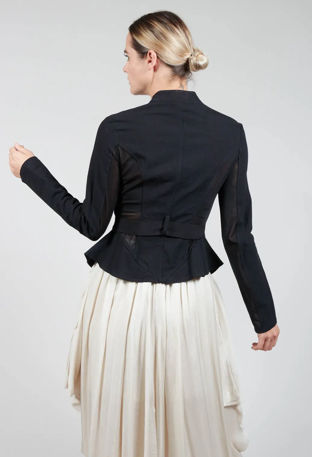 Mesh Panelled Jacket with Belt in Nero