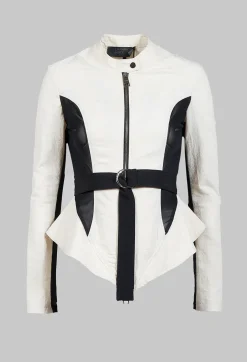 Mesh Panelled Jacket with Belt in Bianco