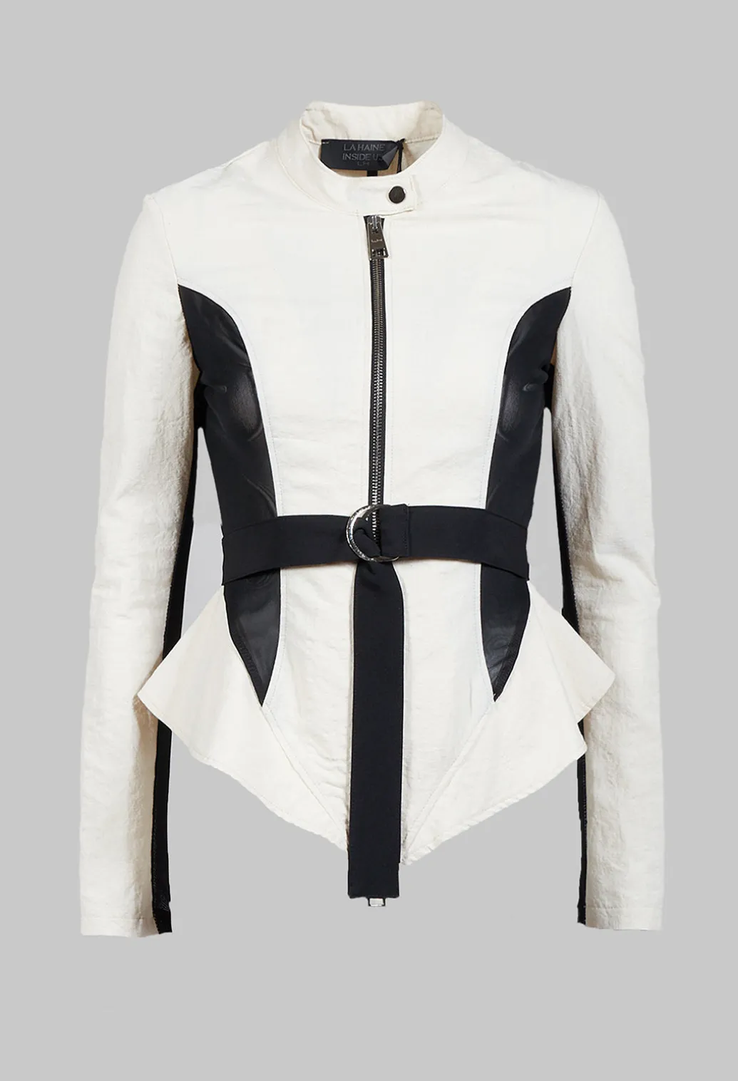 Mesh Panelled Jacket with Belt in Bianco