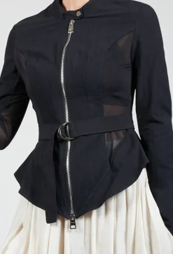 Mesh Panelled Jacket with Belt in Nero