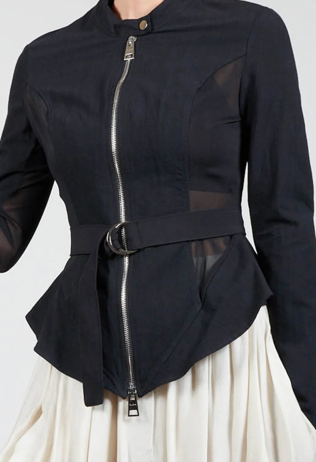 Mesh Panelled Jacket with Belt in Nero
