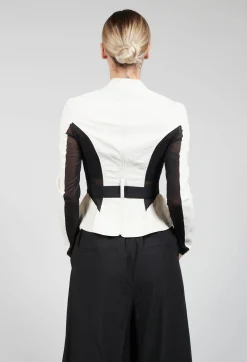 Mesh Panelled Jacket with Belt in Bianco