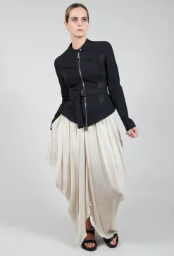 Mesh Panelled Jacket with Belt in Nero