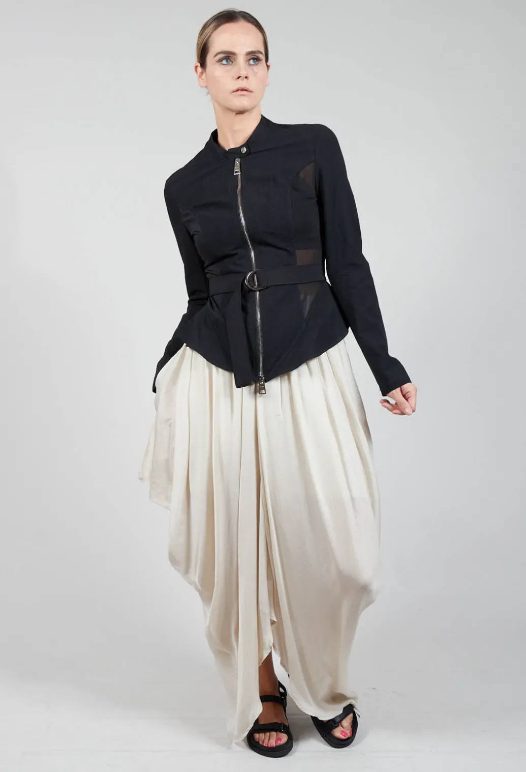 Mesh Panelled Jacket with Belt in Nero