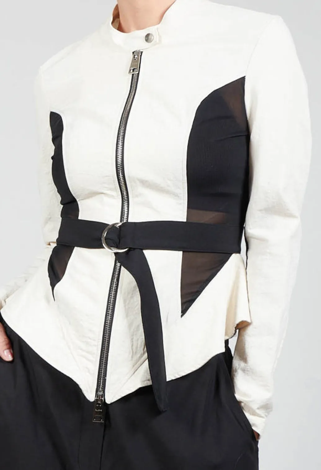 Mesh Panelled Jacket with Belt in Bianco