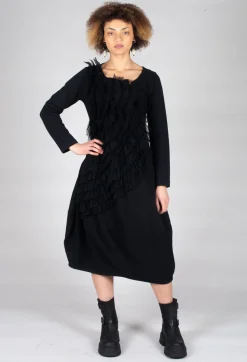 Mesh Ruffle Dress in Black