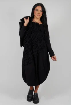 Mesh Ruffle Dress in Black