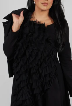 Mesh Ruffle Dress in Black