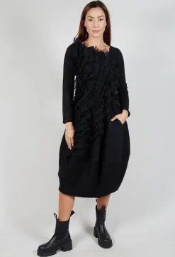Mesh Ruffle Dress in Black
