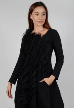 Mesh Ruffle Dress in Black