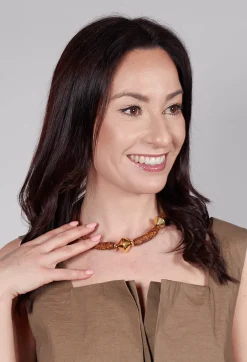 Metal Beaded Ceramics Choker in Antique Brown