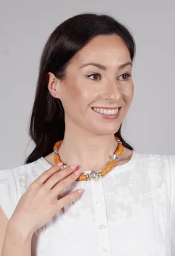 Metal Beaded Ceramics Choker in Tobacco Silver Plated