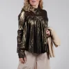 Metallic Button Up Blouse in Gold Black