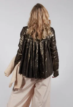 Metallic Button Up Blouse in Gold Black