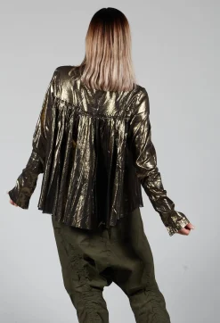 Metallic Button Up Blouse in Gold Black