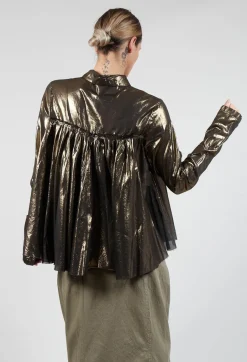 Metallic Button Up Blouse in Gold Black