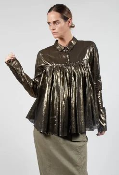 Metallic Button Up Blouse in Gold Black