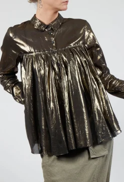 Metallic Button Up Blouse in Gold Black