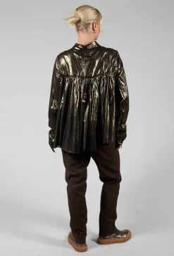 Metallic Button Up Blouse in Gold Black