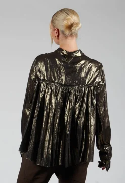 Metallic Button Up Blouse in Gold Black